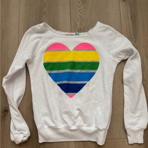 Vintage Havana White Heart Sweater with Multicolor Stripes